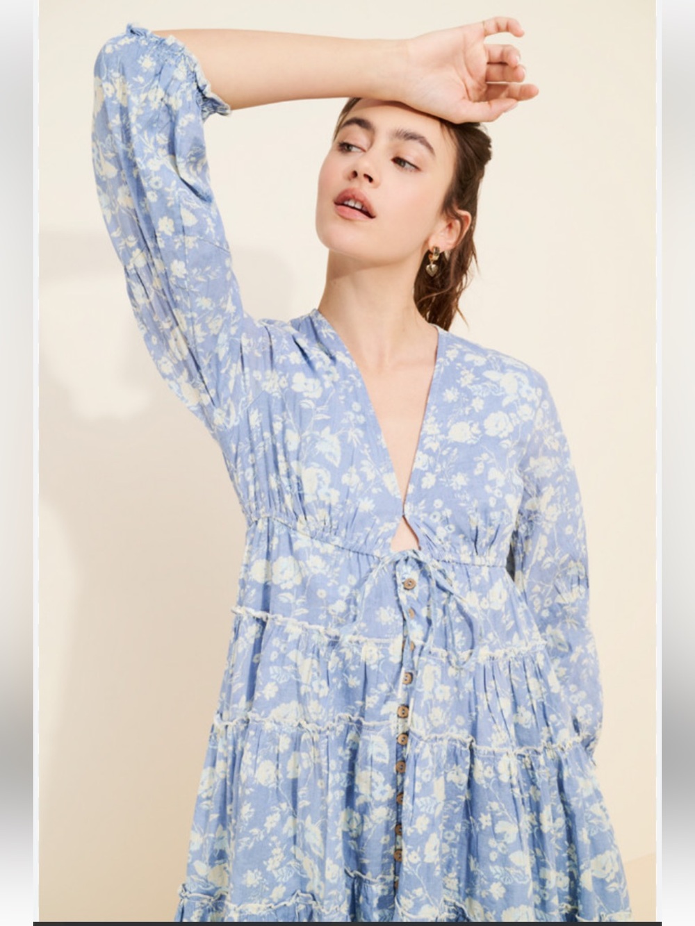 Free People Powder Blue Floral Button-Front Pappiet Midi Dress - Picture 4 of 14